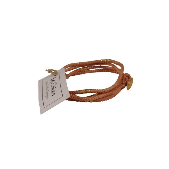 M Cohen Beaded Cord Convertible Wrap Bracelet Tan Brown .925 Gold Necklace - Picture 4 of 6